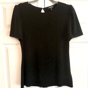 Express Black Short Puff-Sleeved Blouse, Size L